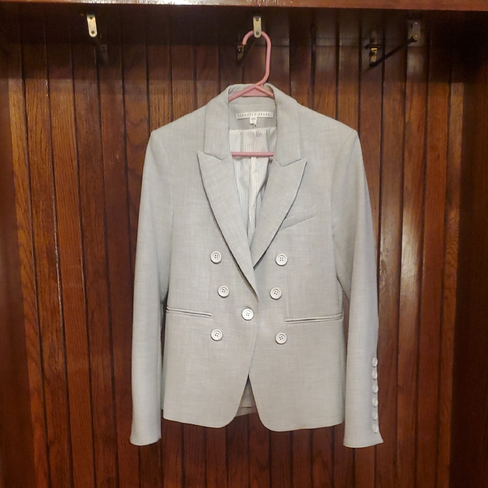 VERONICA BEARD SIZE 6 TOMI DICKEY Women's Light Gray Double-Breasted Blazer